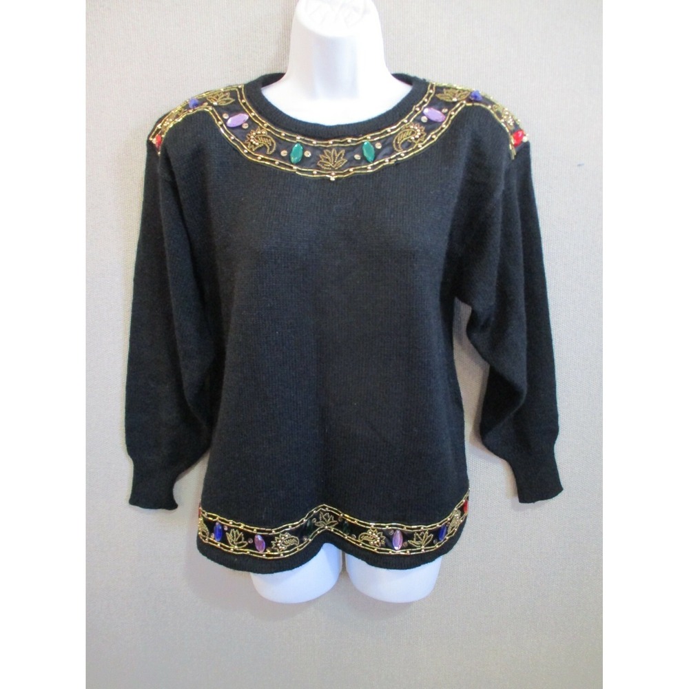 VTG 80's Midnight Blues Jeweled Sweater Size Medium